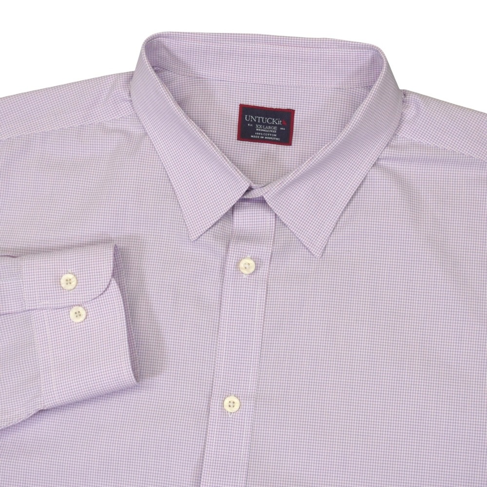 UNTUCKit Button Down Men XXL Pink Blue Micro Check Wrinkle Free Stonington Shirt